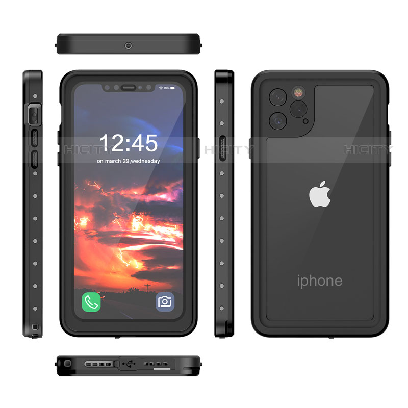 Custodia Impermeabile Silicone e Plastica Opaca Waterproof Cover 360 Gradi per Apple iPhone 11 Pro Max Nero