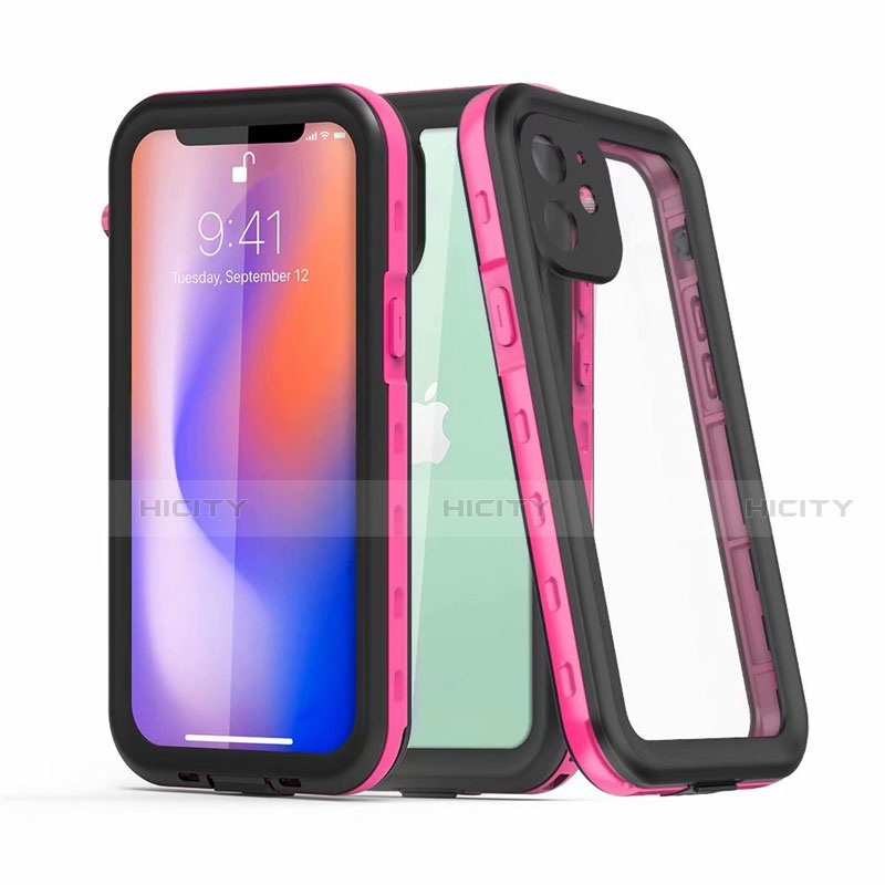 Custodia Impermeabile Silicone e Plastica Opaca Waterproof Cover 360 Gradi per Apple iPhone 12 Mini Rosa Caldo