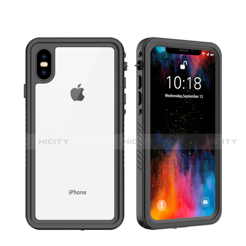 Custodia Impermeabile Silicone e Plastica Opaca Waterproof Cover 360 Gradi per Apple iPhone X Nero