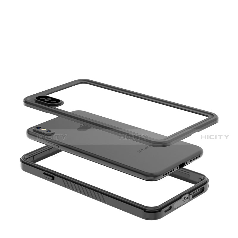 Custodia Impermeabile Silicone e Plastica Opaca Waterproof Cover 360 Gradi per Apple iPhone Xs Nero