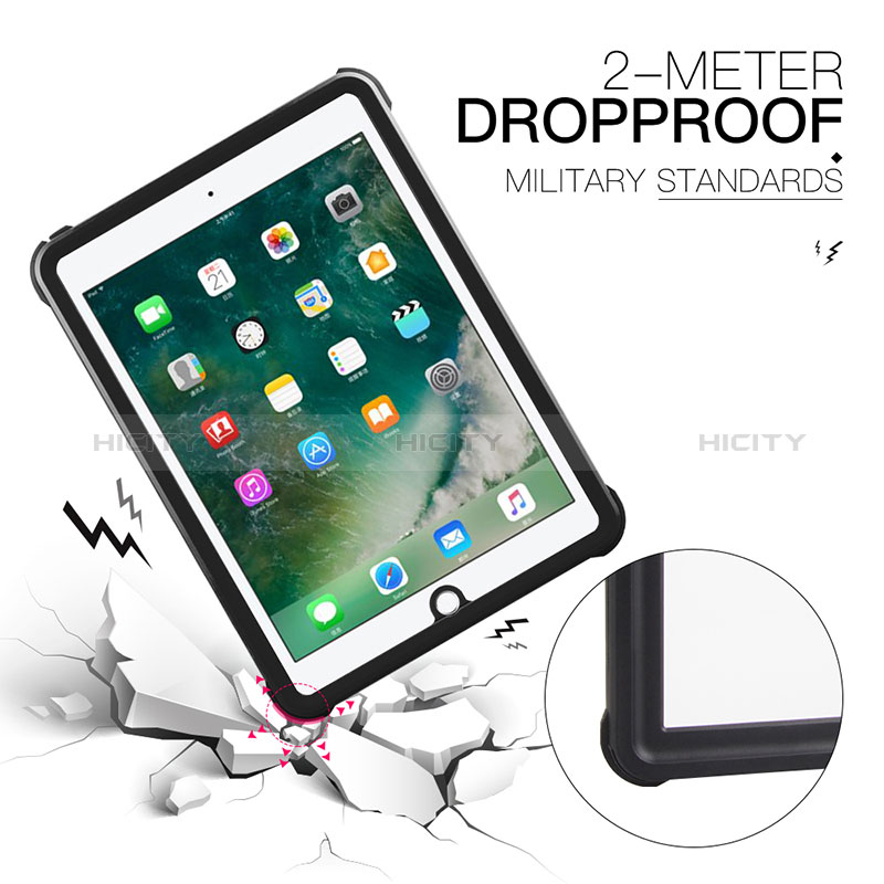 Custodia Impermeabile Silicone e Plastica Opaca Waterproof Cover 360 Gradi per Apple New iPad 9.7 (2017) Nero