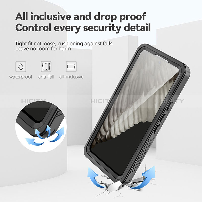 Custodia Impermeabile Silicone e Plastica Opaca Waterproof Cover 360 Gradi per Google Pixel 8 5G Nero