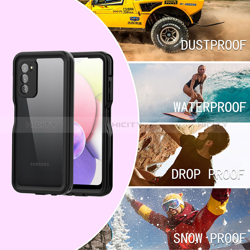 Custodia Impermeabile Silicone e Plastica Opaca Waterproof Cover 360 Gradi per Samsung Galaxy A02s Nero