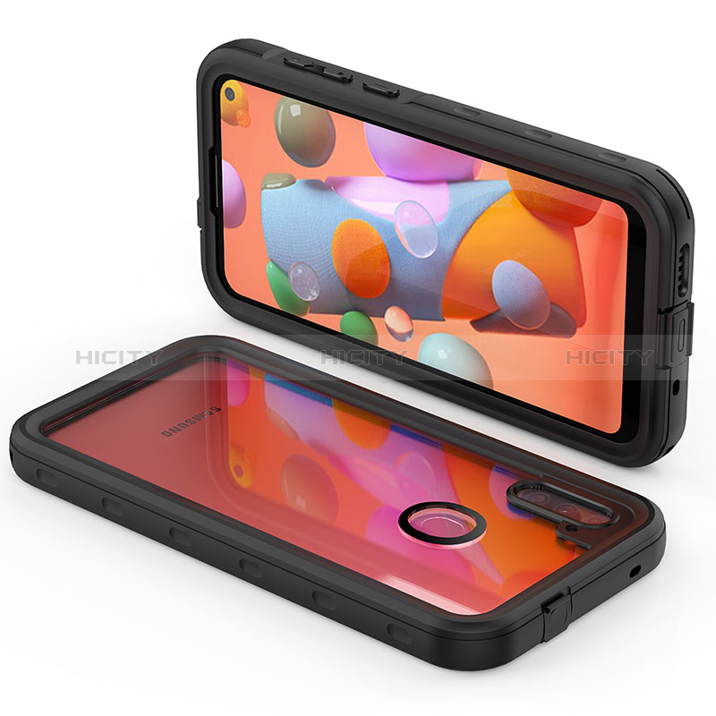 Custodia Impermeabile Silicone e Plastica Opaca Waterproof Cover 360 Gradi per Samsung Galaxy A11 Nero