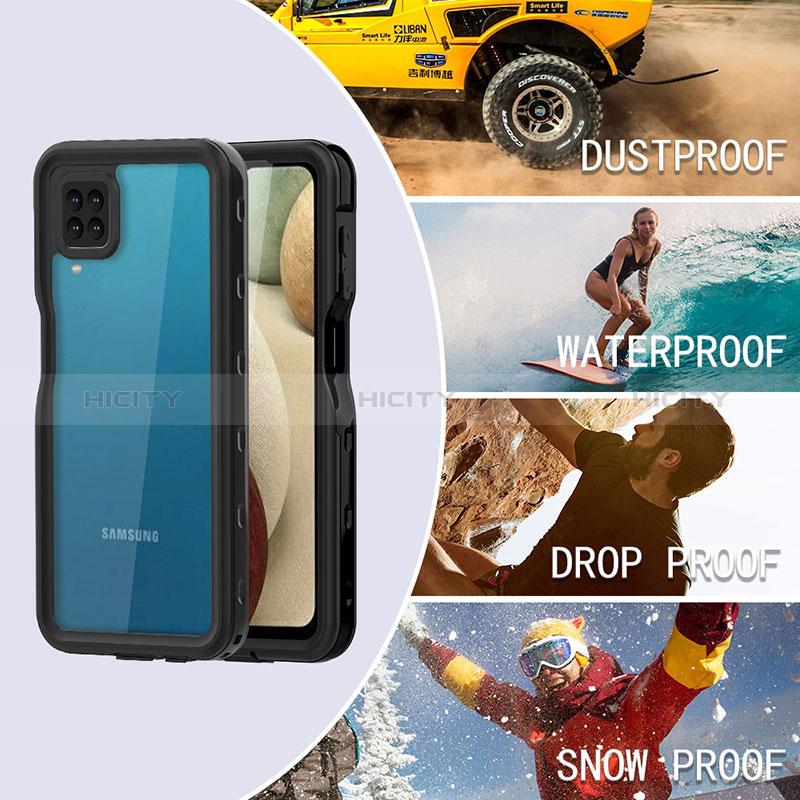 Custodia Impermeabile Silicone e Plastica Opaca Waterproof Cover 360 Gradi per Samsung Galaxy A12 Nero