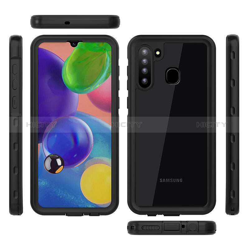 Custodia Impermeabile Silicone e Plastica Opaca Waterproof Cover 360 Gradi per Samsung Galaxy A21 Nero