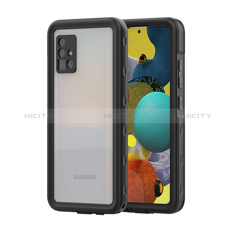 Custodia Impermeabile Silicone e Plastica Opaca Waterproof Cover 360 Gradi per Samsung Galaxy A51 4G Nero