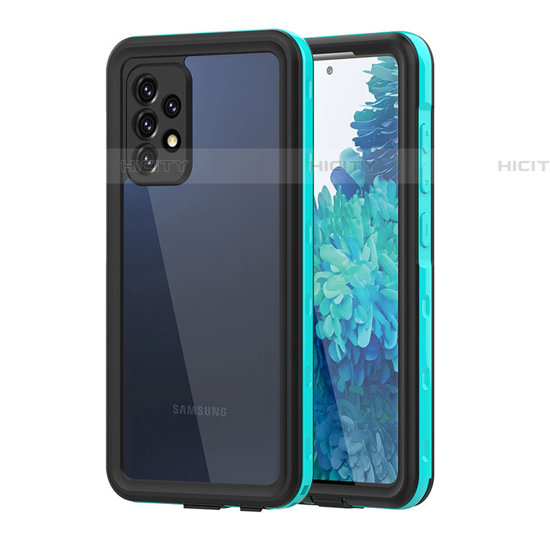 Custodia Impermeabile Silicone e Plastica Opaca Waterproof Cover 360 Gradi per Samsung Galaxy A52 5G Blu e Nero