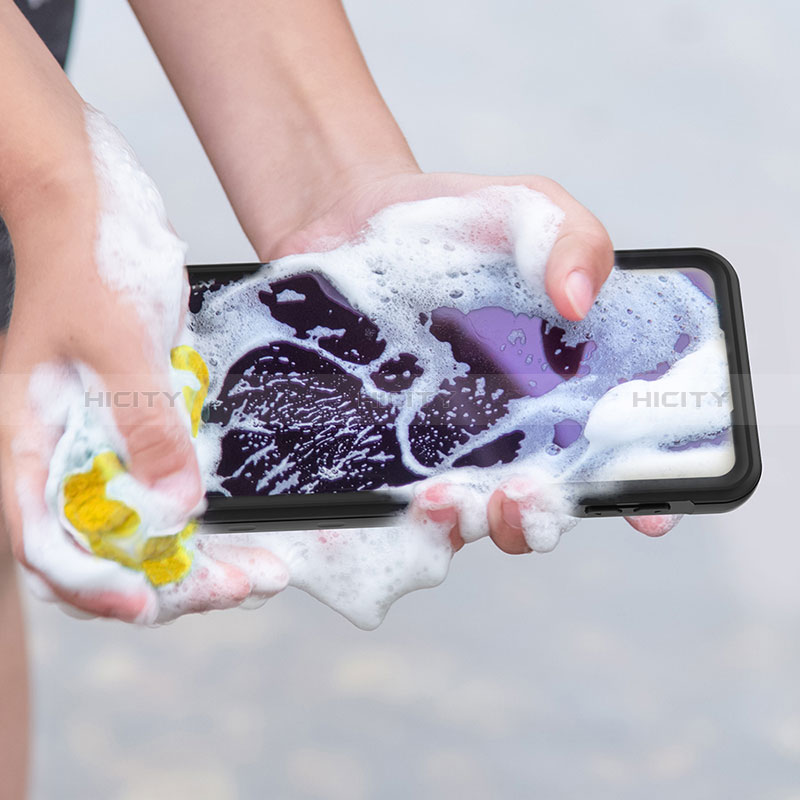 Custodia Impermeabile Silicone e Plastica Opaca Waterproof Cover 360 Gradi per Samsung Galaxy F12 Nero