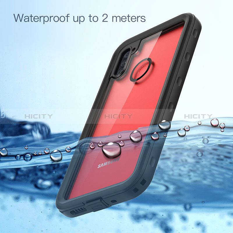 Custodia Impermeabile Silicone e Plastica Opaca Waterproof Cover 360 Gradi per Samsung Galaxy M11 Nero