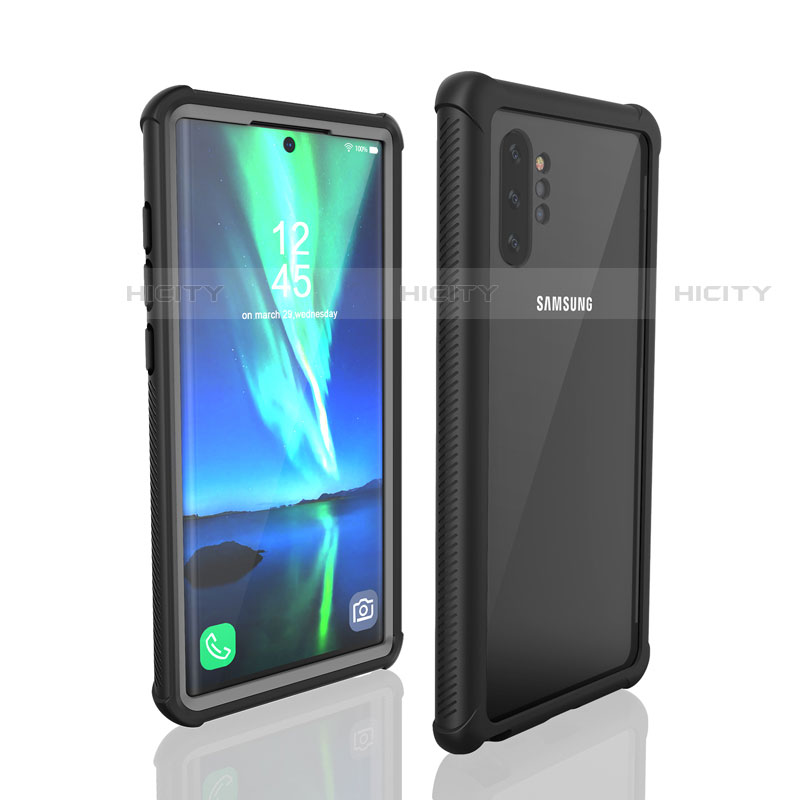 Custodia Impermeabile Silicone e Plastica Opaca Waterproof Cover 360 Gradi per Samsung Galaxy Note 10 Plus Nero