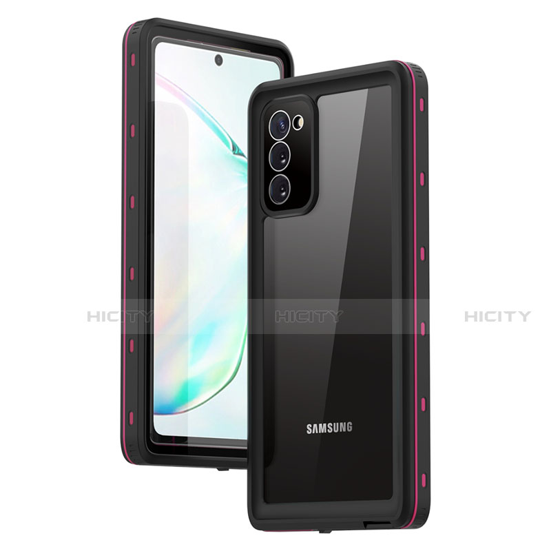 Custodia Impermeabile Silicone e Plastica Opaca Waterproof Cover 360 Gradi per Samsung Galaxy Note 20 5G Rosa Caldo