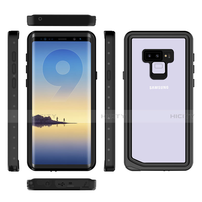 Custodia Impermeabile Silicone e Plastica Opaca Waterproof Cover 360 Gradi per Samsung Galaxy Note 9 Nero