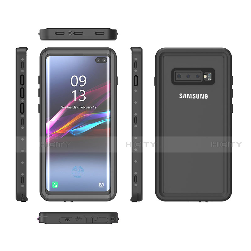 Custodia Impermeabile Silicone e Plastica Opaca Waterproof Cover 360 Gradi per Samsung Galaxy S10 Nero