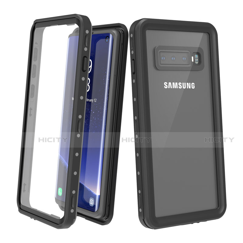 Custodia Impermeabile Silicone e Plastica Opaca Waterproof Cover 360 Gradi per Samsung Galaxy S10 Plus Nero