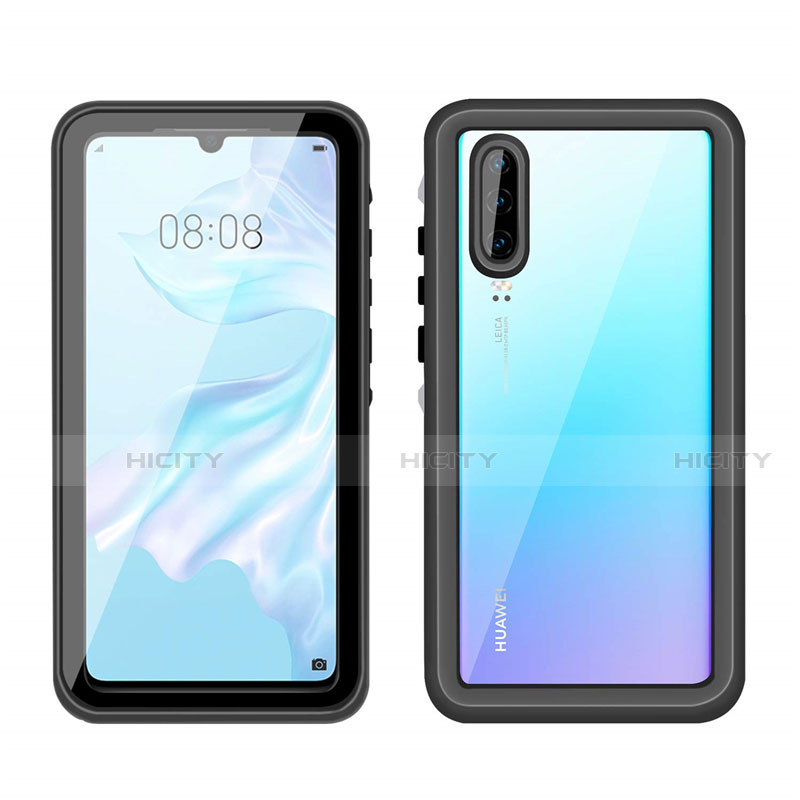 Custodia Impermeabile Silicone e Plastica Opaca Waterproof Cover 360 Gradi T01 per Huawei P30 Nero