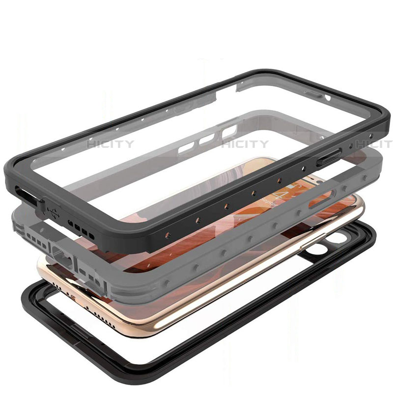 Custodia Impermeabile Silicone e Plastica Opaca Waterproof Cover 360 Gradi U01 per Apple iPhone 11 Pro Max Nero