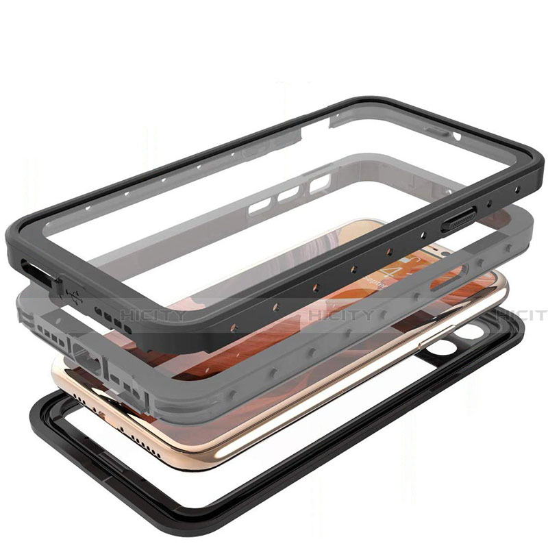Custodia Impermeabile Silicone e Plastica Opaca Waterproof Cover 360 Gradi U01 per Apple iPhone 11 Pro Nero