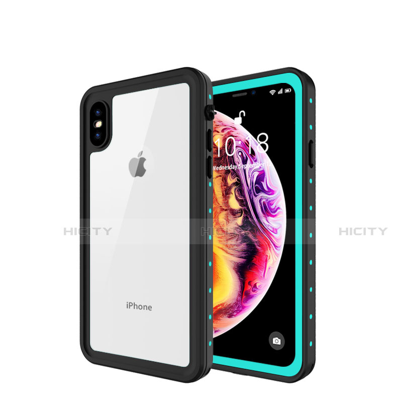 Custodia Impermeabile Silicone e Plastica Opaca Waterproof Cover 360 Gradi W01 per Apple iPhone X Ciano