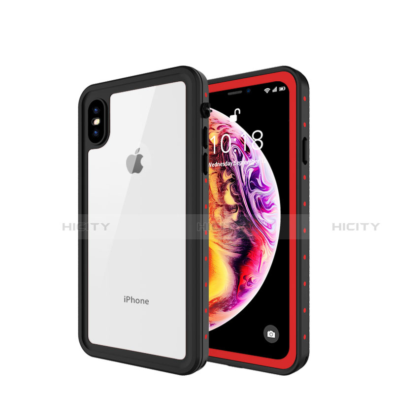 Custodia Impermeabile Silicone e Plastica Opaca Waterproof Cover 360 Gradi W01 per Apple iPhone X Rosso