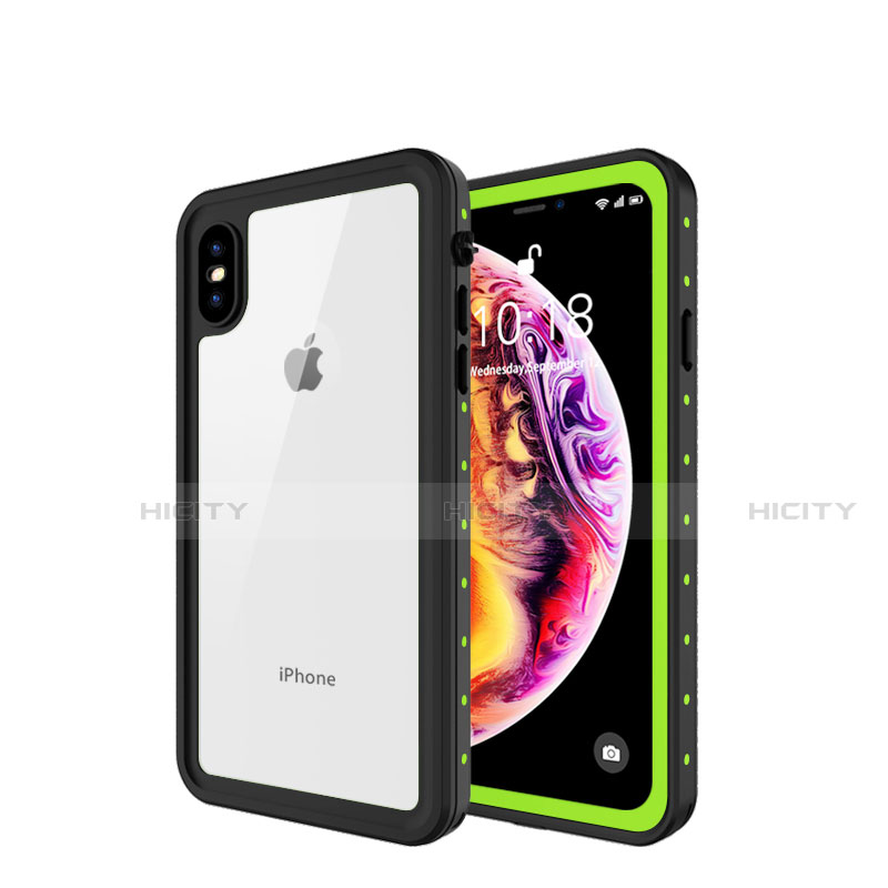 Custodia Impermeabile Silicone e Plastica Opaca Waterproof Cover 360 Gradi W01 per Apple iPhone Xs Max Verde