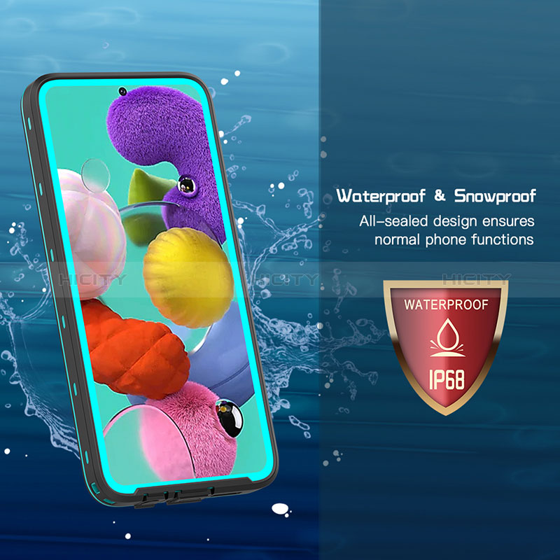 Custodia Impermeabile Silicone e Plastica Opaca Waterproof Cover 360 Gradi W01 per Samsung Galaxy A51 4G Nero