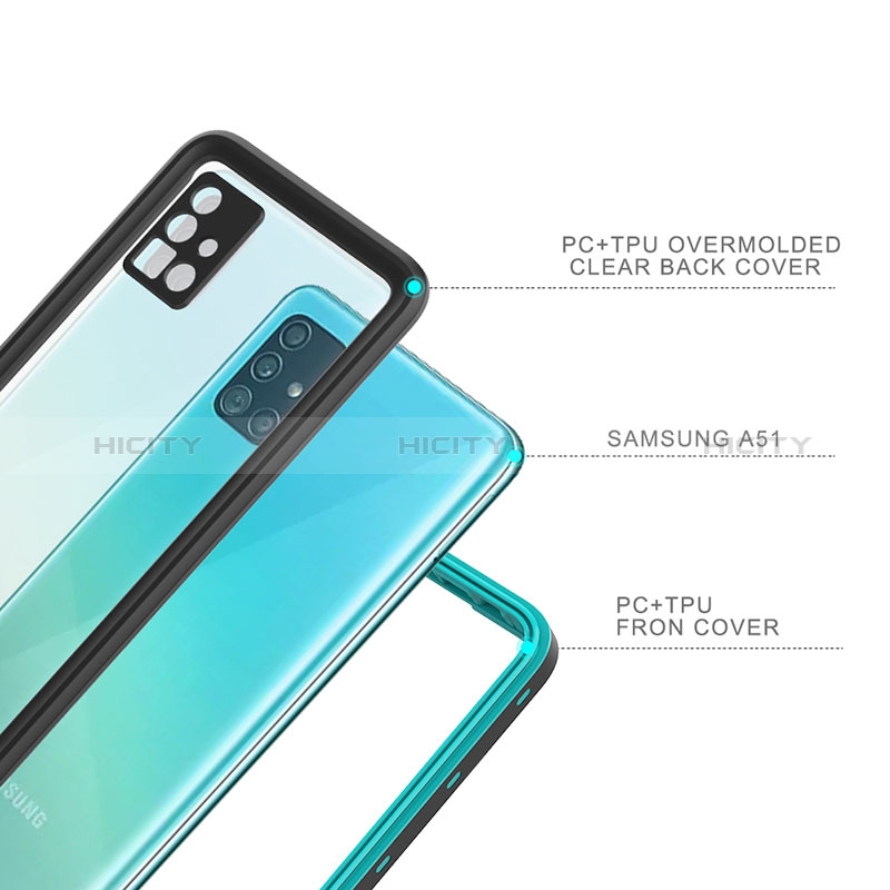 Custodia Impermeabile Silicone e Plastica Opaca Waterproof Cover 360 Gradi W01 per Samsung Galaxy A51 5G Nero