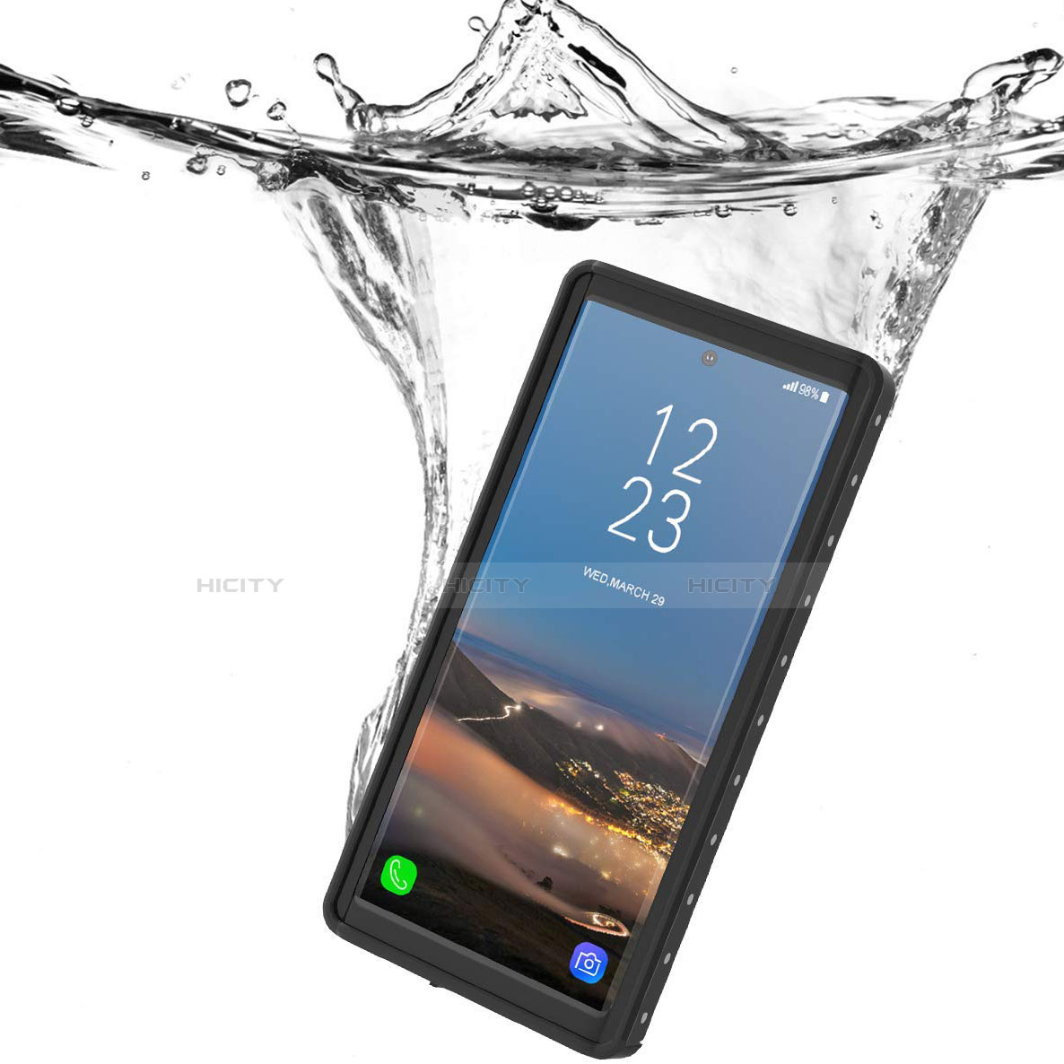 Custodia Impermeabile Silicone e Plastica Opaca Waterproof Cover 360 Gradi W01 per Samsung Galaxy Note 10 5G Nero