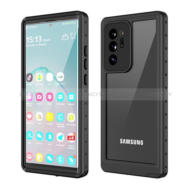 Custodia Impermeabile Silicone e Plastica Opaca Waterproof Cover 360 Gradi W01 per Samsung Galaxy Note 20 Ultra 5G Nero