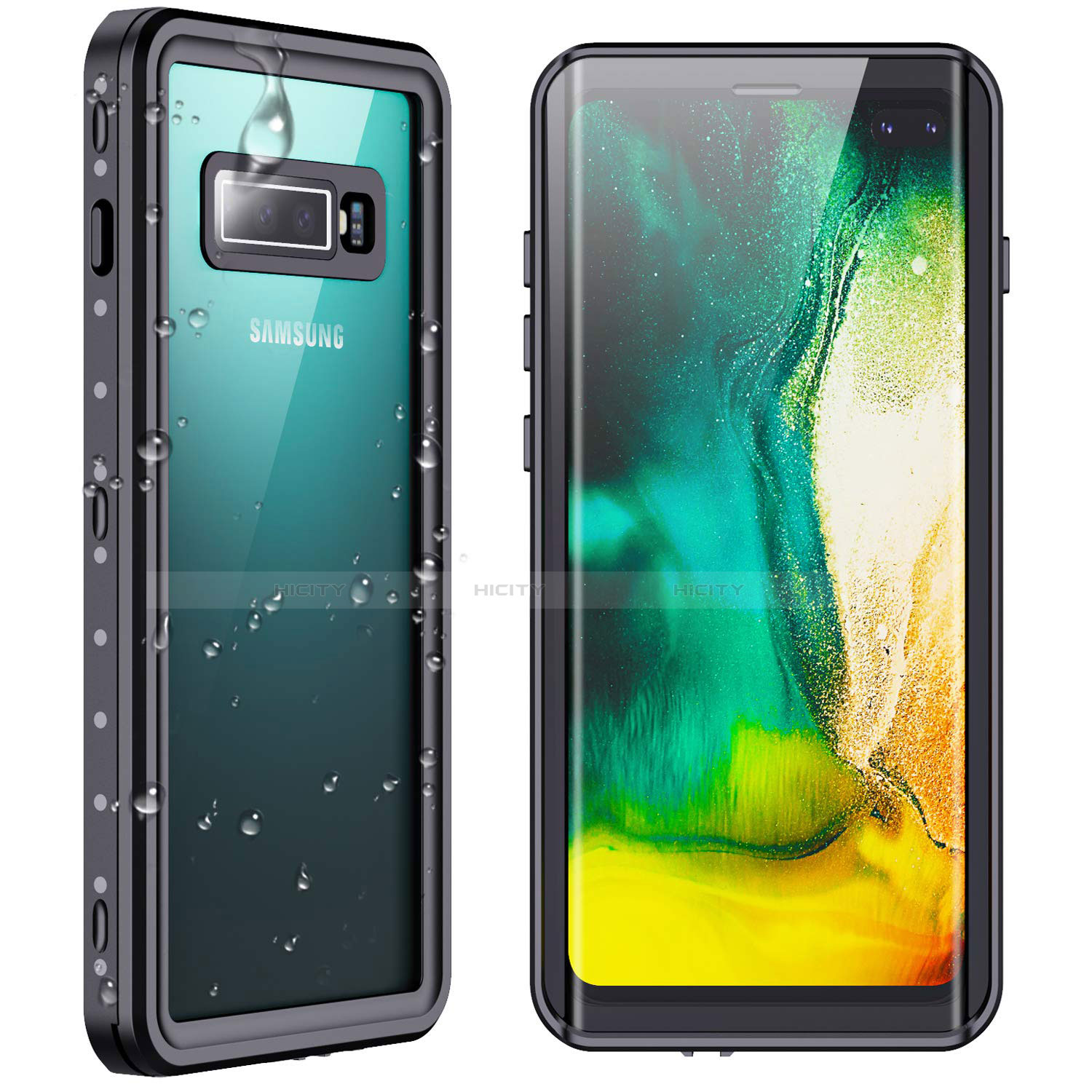 Custodia Impermeabile Silicone e Plastica Opaca Waterproof Cover 360 Gradi W01 per Samsung Galaxy S10 Plus Nero