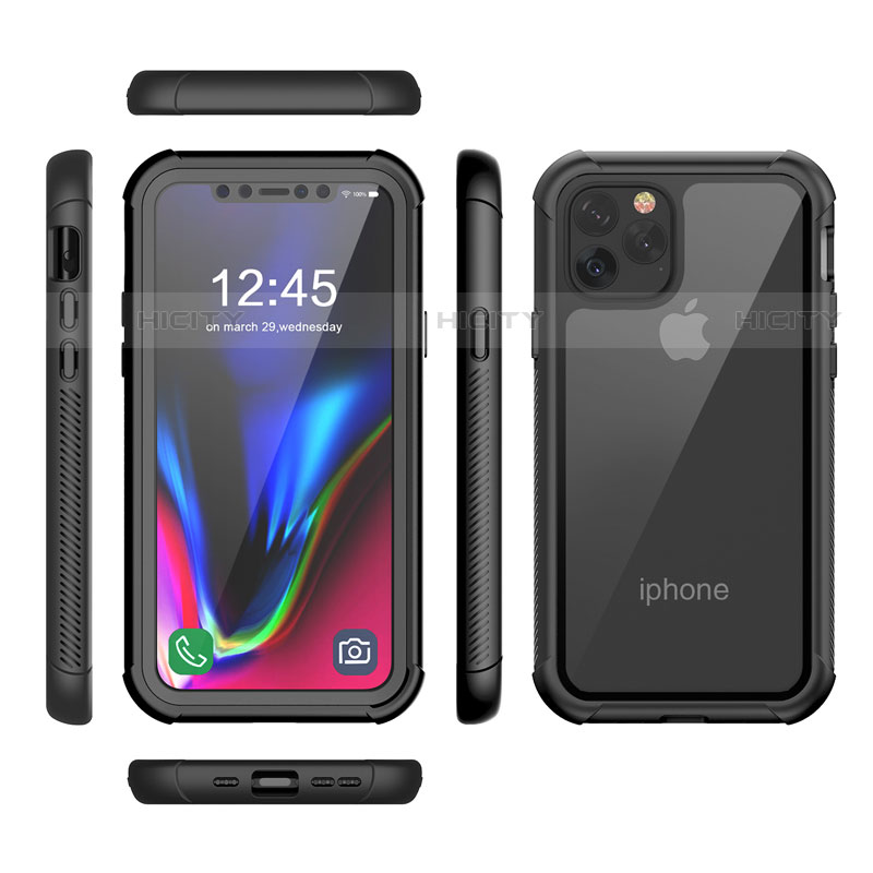 Custodia Impermeabile Silicone e Plastica Opaca Waterproof Cover 360 Gradi W02 per Apple iPhone 11 Pro Nero