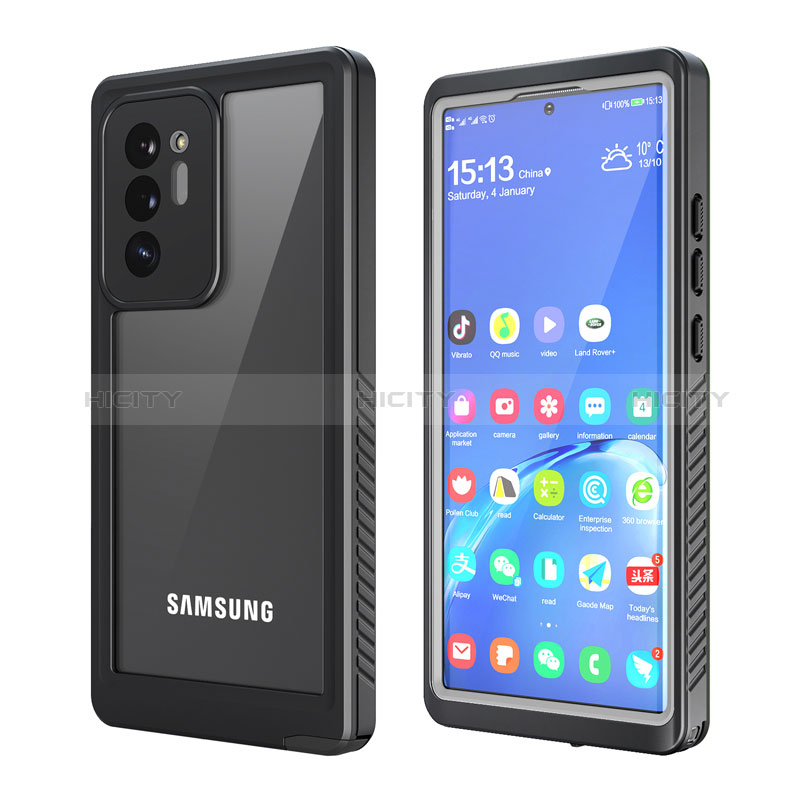 Custodia Impermeabile Silicone e Plastica Opaca Waterproof Cover 360 Gradi W02 per Samsung Galaxy Note 20 Ultra 5G Nero