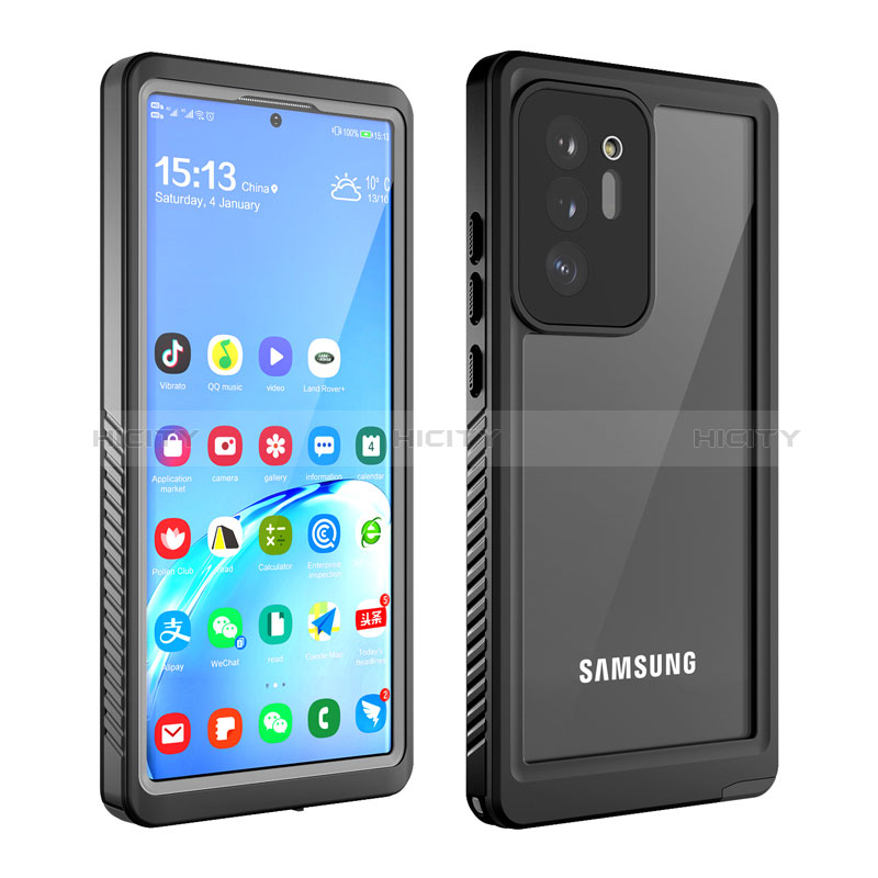 Custodia Impermeabile Silicone e Plastica Opaca Waterproof Cover 360 Gradi W02 per Samsung Galaxy Note 20 Ultra 5G Nero