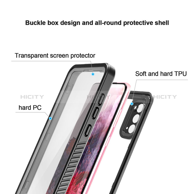 Custodia Impermeabile Silicone e Plastica Opaca Waterproof Cover 360 Gradi W02 per Samsung Galaxy S20 5G Nero