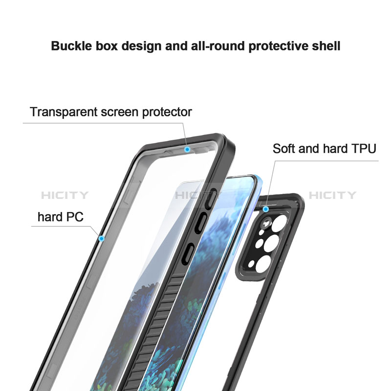 Custodia Impermeabile Silicone e Plastica Opaca Waterproof Cover 360 Gradi W02 per Samsung Galaxy S20 Plus Nero