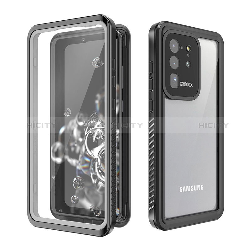 Custodia Impermeabile Silicone e Plastica Opaca Waterproof Cover 360 Gradi W02 per Samsung Galaxy S20 Ultra 5G Nero