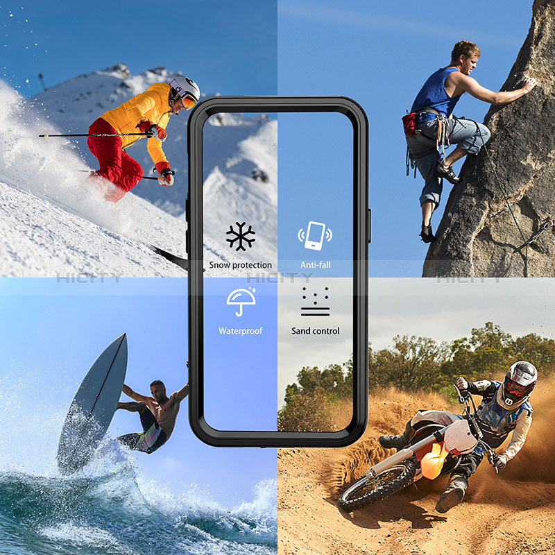 Custodia Impermeabile Silicone e Plastica Opaca Waterproof Cover 360 Gradi W02 per Samsung Galaxy S23 Ultra 5G Nero