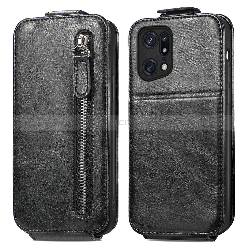 Custodia In Pelle Flip per Oppo Find X5 5G Nero