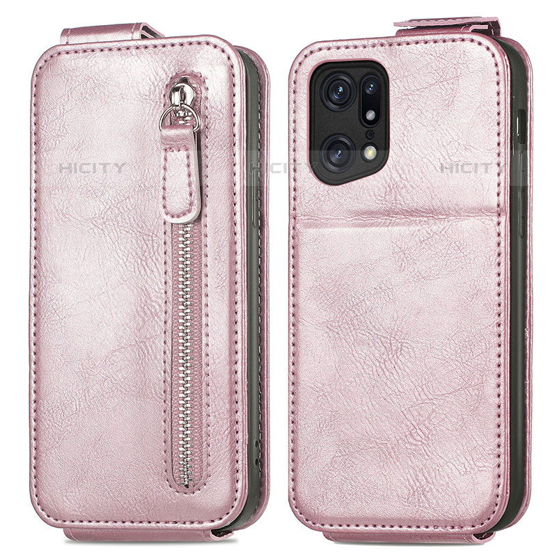 Custodia In Pelle Flip per Oppo Find X5 Pro 5G Oro Rosa