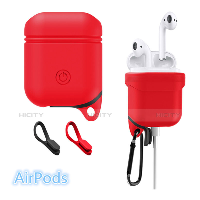 Custodia in Silicone con Moschettone per AirPods Custodia di Ricarica Z02 Rosso