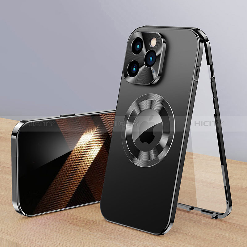 Custodia Lusso Alluminio Cover 360 Gradi con Mag-Safe Magnetic P01 per Apple iPhone 13 Pro Max Nero