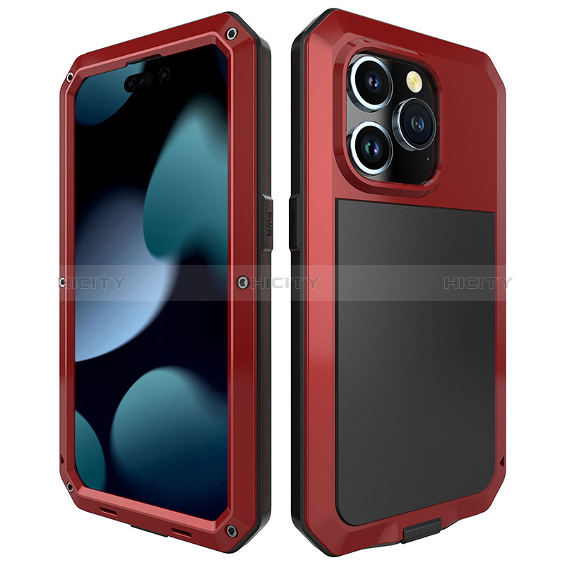 Custodia Lusso Alluminio Cover 360 Gradi HJ1 per Apple iPhone 13 Pro Max Rosso
