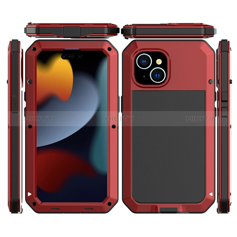 Custodia Lusso Alluminio Cover 360 Gradi HJ1 per Apple iPhone 15 Plus Rosso