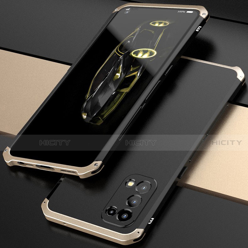 Custodia Lusso Alluminio Cover 360 Gradi M01 per Oppo Find X3 Lite 5G Oro e Nero