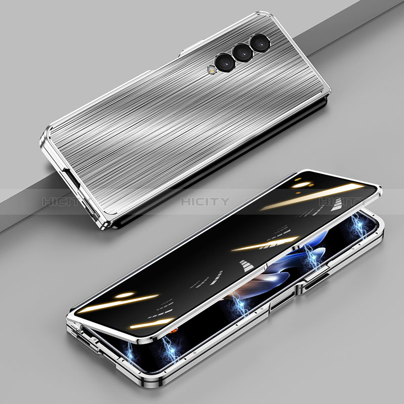 Custodia Lusso Alluminio Cover 360 Gradi P01 per Samsung Galaxy Z Fold3 5G Argento