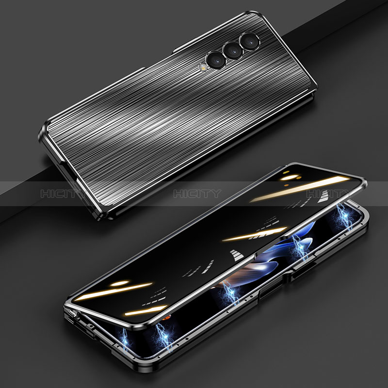 Custodia Lusso Alluminio Cover 360 Gradi P01 per Samsung Galaxy Z Fold3 5G Nero