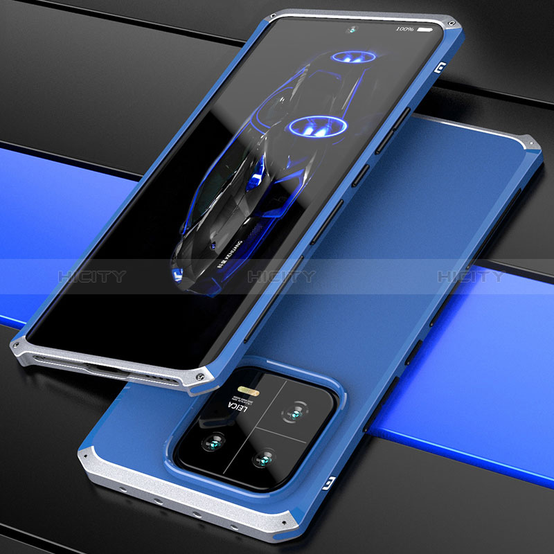 Custodia Lusso Alluminio Cover 360 Gradi P01 per Xiaomi Mi 13 5G Argento e Blu
