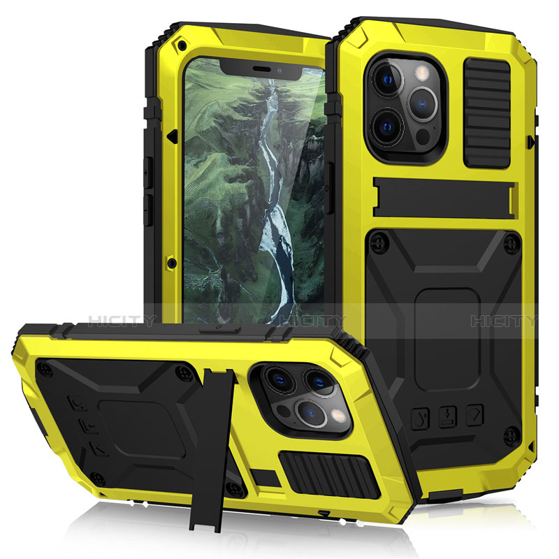 Custodia Lusso Alluminio Cover 360 Gradi per Apple iPhone 12 Pro Giallo