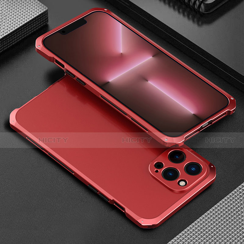 Custodia Lusso Alluminio Cover 360 Gradi per Apple iPhone 13 Pro Max Rosso