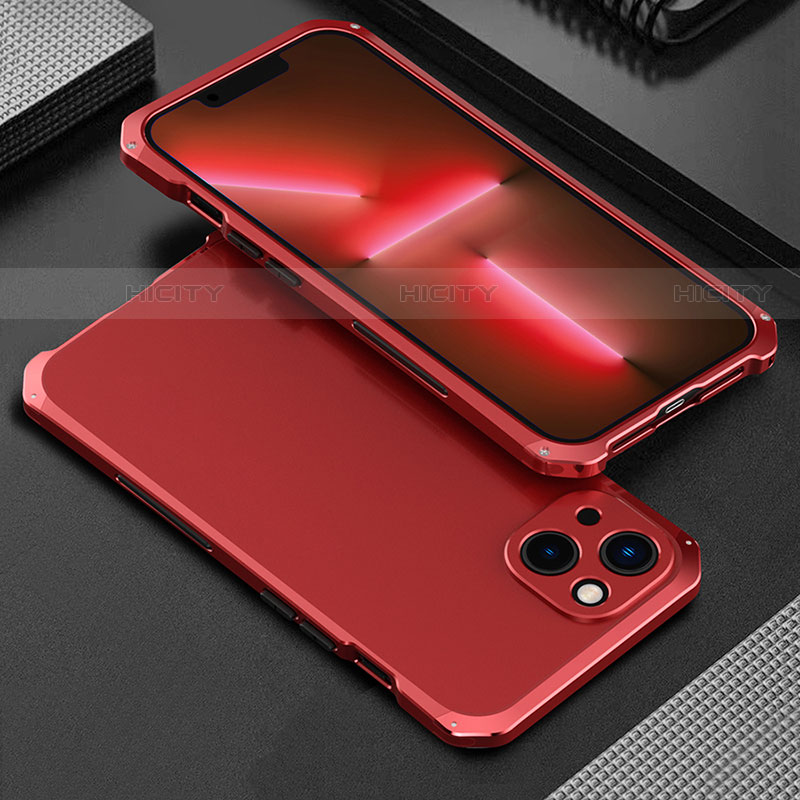 Custodia Lusso Alluminio Cover 360 Gradi per Apple iPhone 13 Rosso